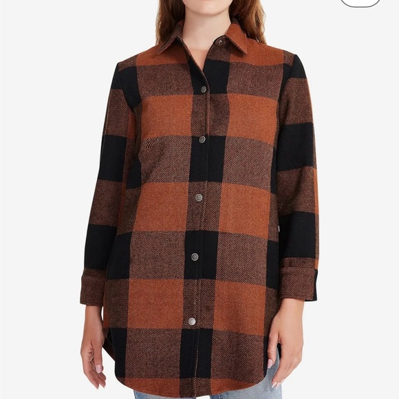 BB Dakota/ Steve Madden camel and black buffalo patter long shacket - Picture 2 of 5